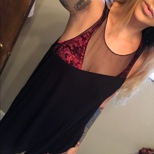 Free People Asymmetrical Black Mesh Flowy Tank too